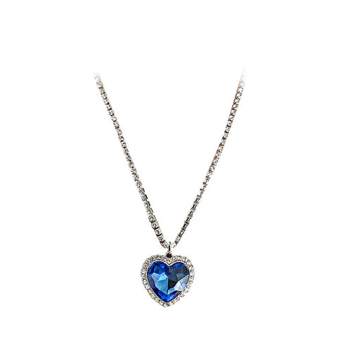 Blue Rhinestone Titanic Heart Necklace